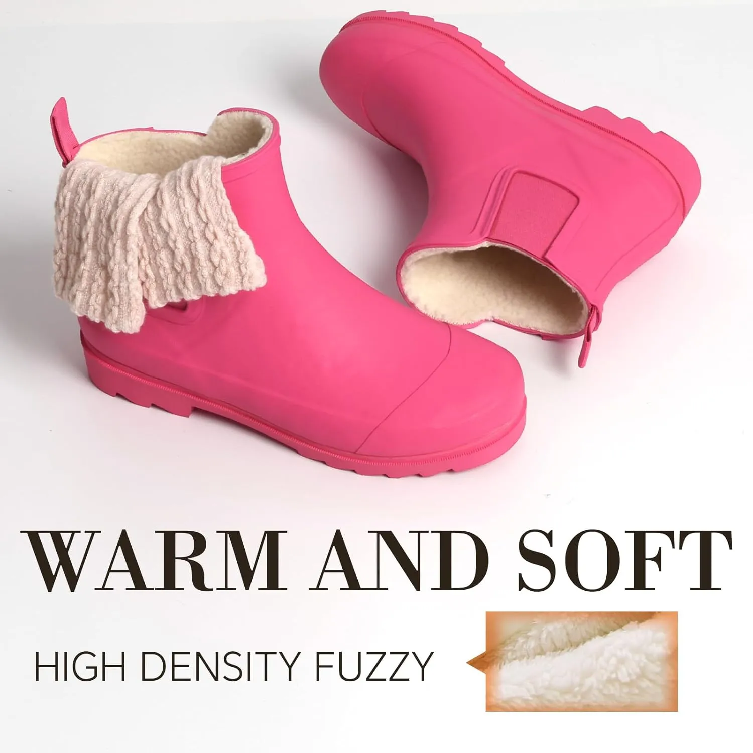 Women's Rain Boots with Plush Lining Chelsea Boots Women Snow Boots for Women Lightweight Rubber Boots Ankle Rain Boots Non-slip Waterproof Outdoor Work Shoes, Winter, Fishing, Gardening