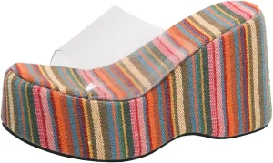 Womens Rainbow Transparent Strappy Platform Wedge Sandals Clear Round Peep Open Toe Slide Summer Beach Crystal Mules Slipper