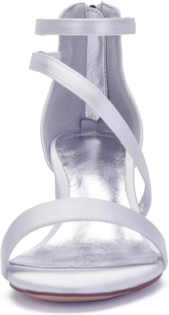 Women's Satin Block Heels Wedding Sandals Ankle Strap Comfortable Bridal Shoes Formal Evening Prom Party Shoes