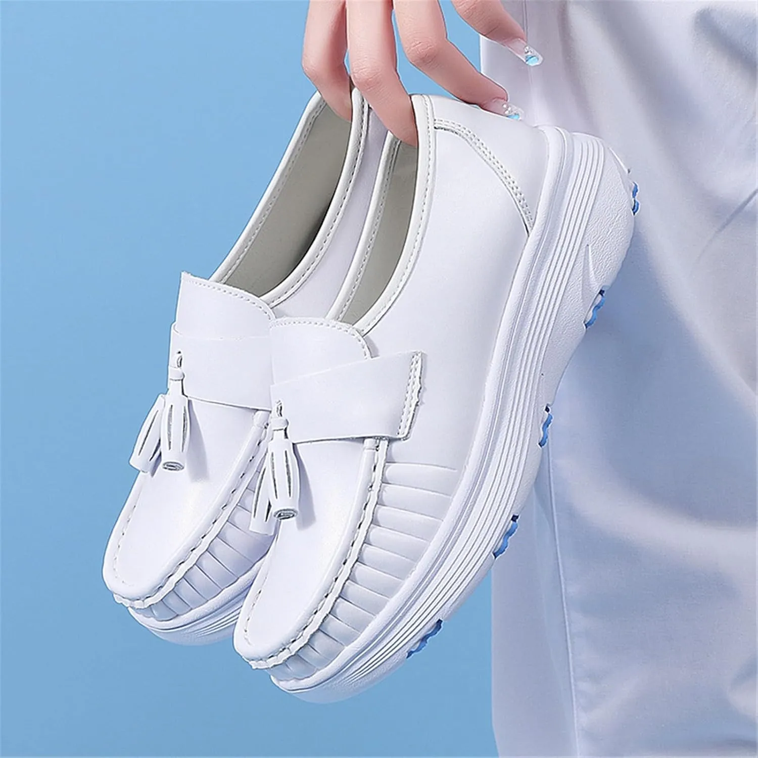 Women's Slip-On Air Cushion Orthopedic Breathable Platform Leather Nurse Shoes, Comfortable Non-Slip Nurse Hospital Work Moccasins, Ideal for Nurse Healthcare Crews