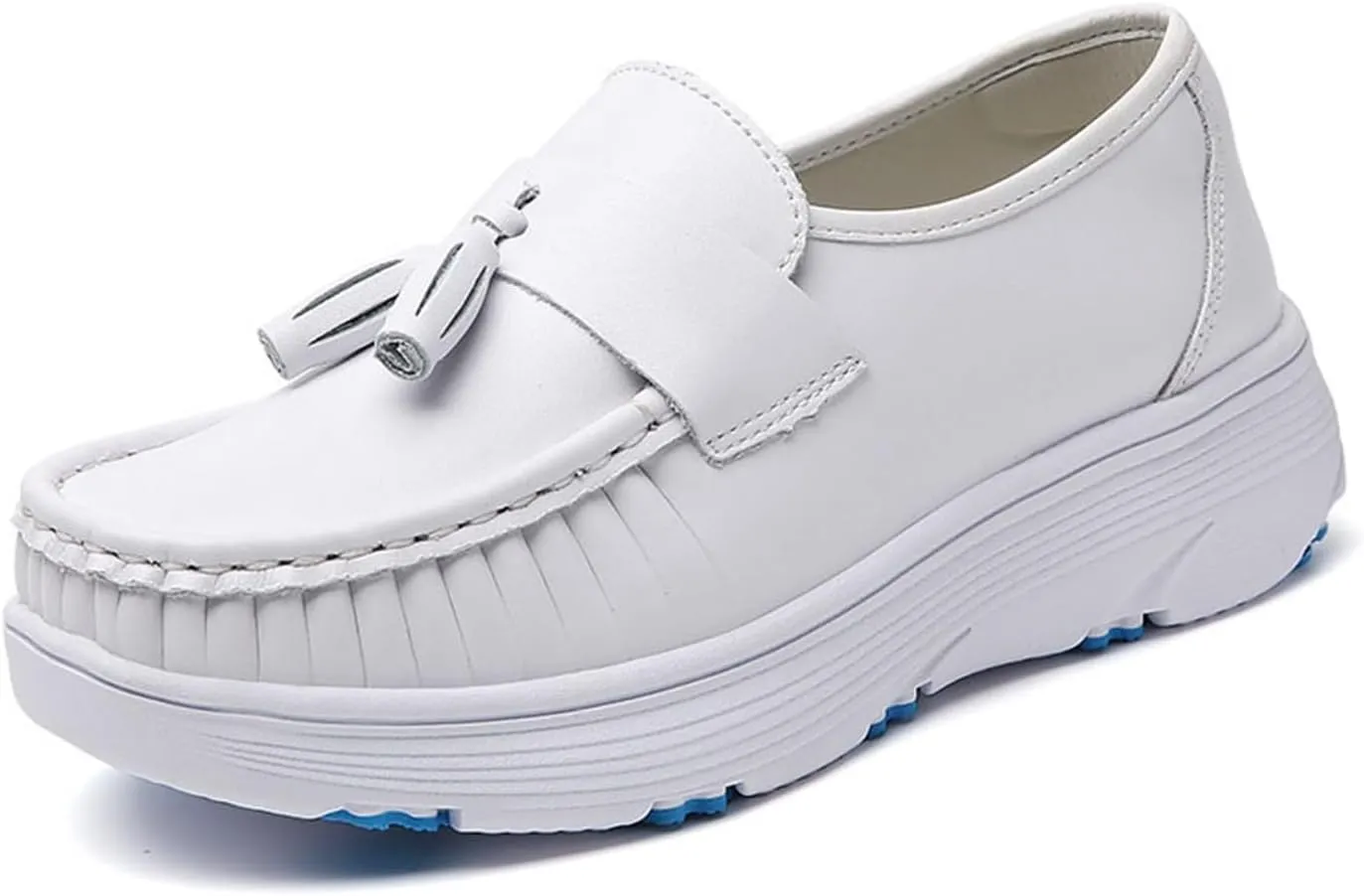 Women's Slip-On Air Cushion Orthopedic Breathable Platform Leather Nurse Shoes, Comfortable Non-Slip Nurse Hospital Work Moccasins, Ideal for Nurse Healthcare Crews