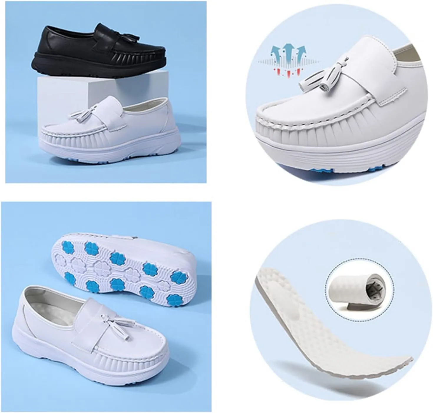 Women's Slip-On Air Cushion Orthopedic Breathable Platform Leather Nurse Shoes, Comfortable Non-Slip Nurse Hospital Work Moccasins, Ideal for Nurse Healthcare Crews
