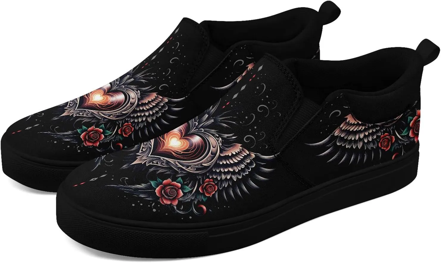 Women's Slip-on Canvas Shoes – Floral Skull Casual Loafers Trendy Comfortable Walking Skate Sneakers for Men