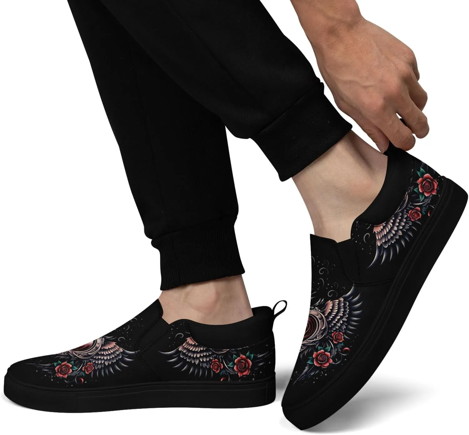 Women's Slip-on Canvas Shoes – Floral Skull Casual Loafers Trendy Comfortable Walking Skate Sneakers for Men