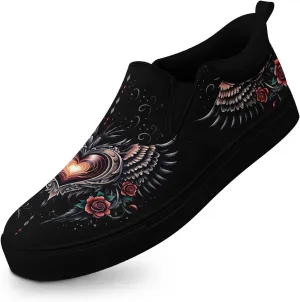 Women's Slip-on Canvas Shoes – Floral Skull Casual Loafers Trendy Comfortable Walking Skate Sneakers for Men