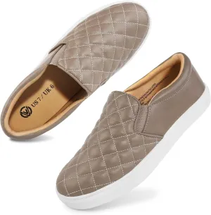 Womens Slip On Shoes PU Leather Black White Brwon Casual Walking Shoes Low Top Sneakers for Women