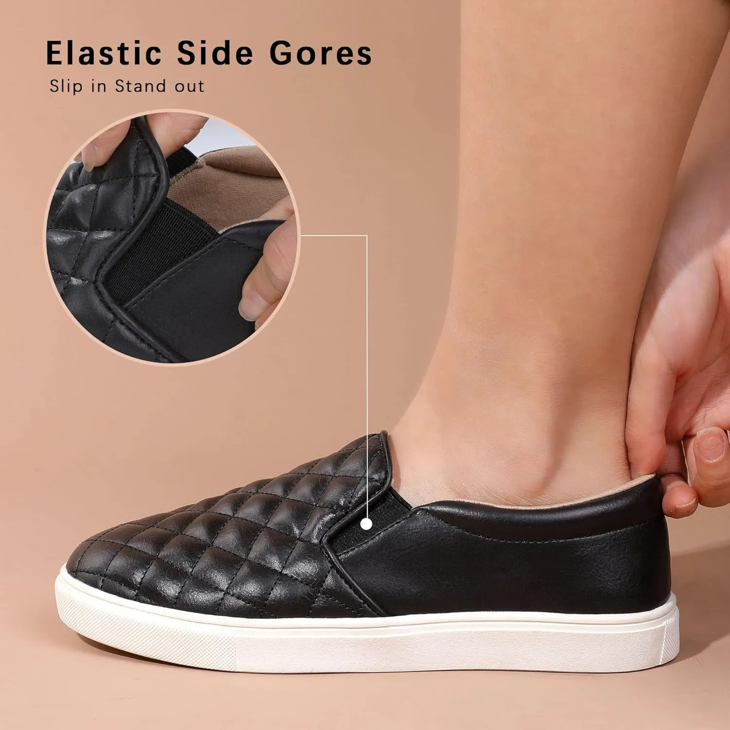 Womens Slip On Shoes PU Leather Black White Brwon Casual Walking Shoes Low Top Sneakers for Women