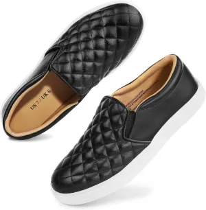Womens Slip On Shoes PU Leather Black White Brwon Casual Walking Shoes Low Top Sneakers for Women