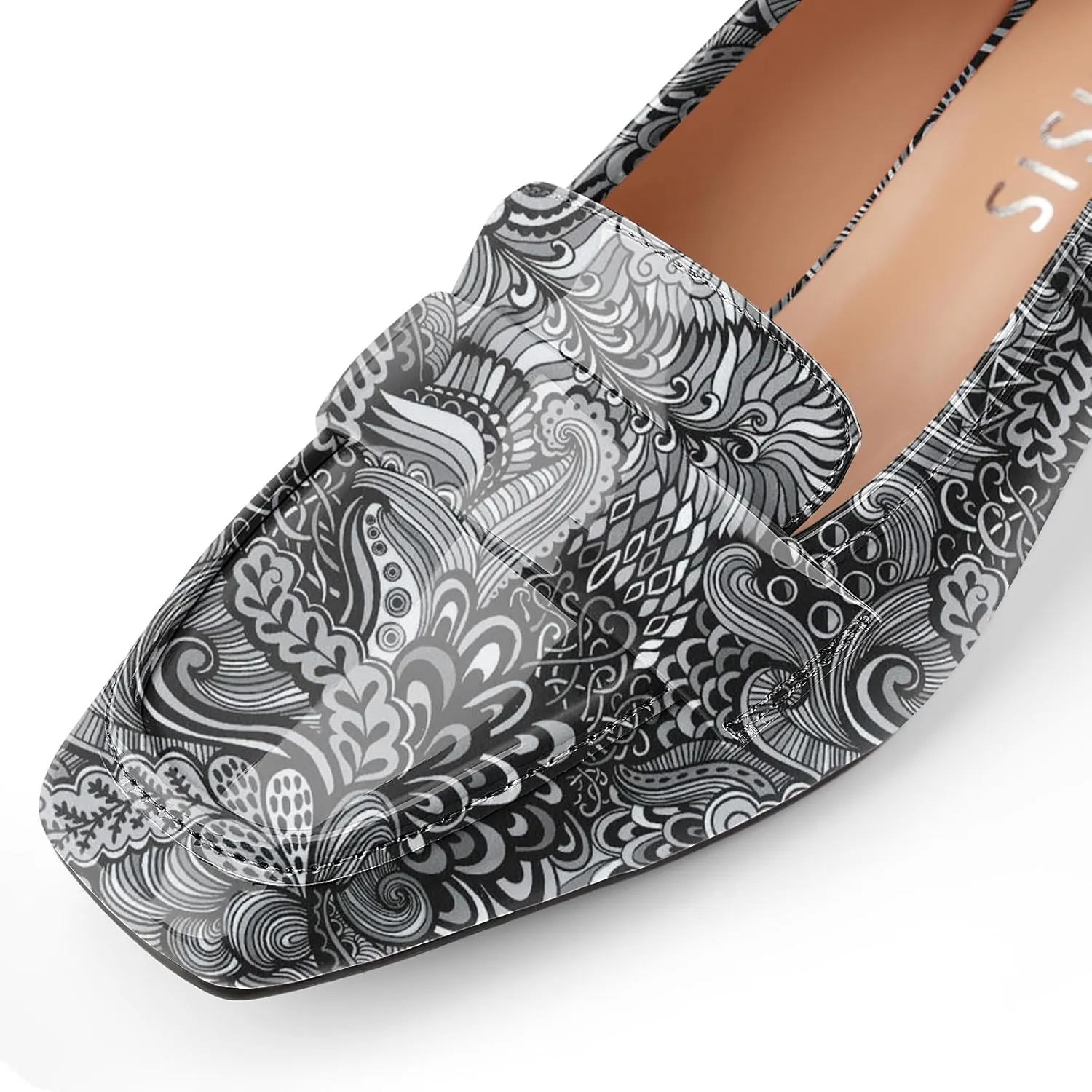 Women's Square Toe Chunky Low Heel Penny Loafers Shoes Black Patent Leather Comfortable Slip On Work Business Dressy Classic Pumps