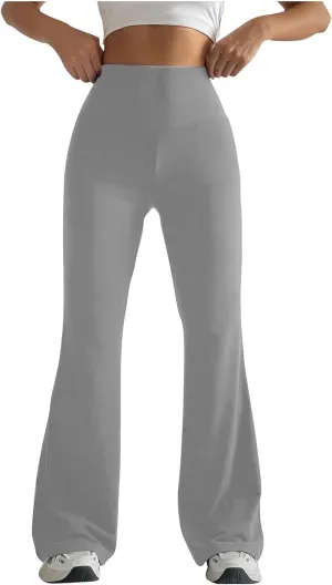 Womens Stretch High Waist Legging Trendy Outdoor Running Exercise Regular Yoga Pant Solid Color Casual Flared Trouser