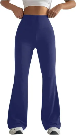 Womens Stretch High Waist Legging Trendy Outdoor Running Exercise Regular Yoga Pant Solid Color Casual Flared Trouser