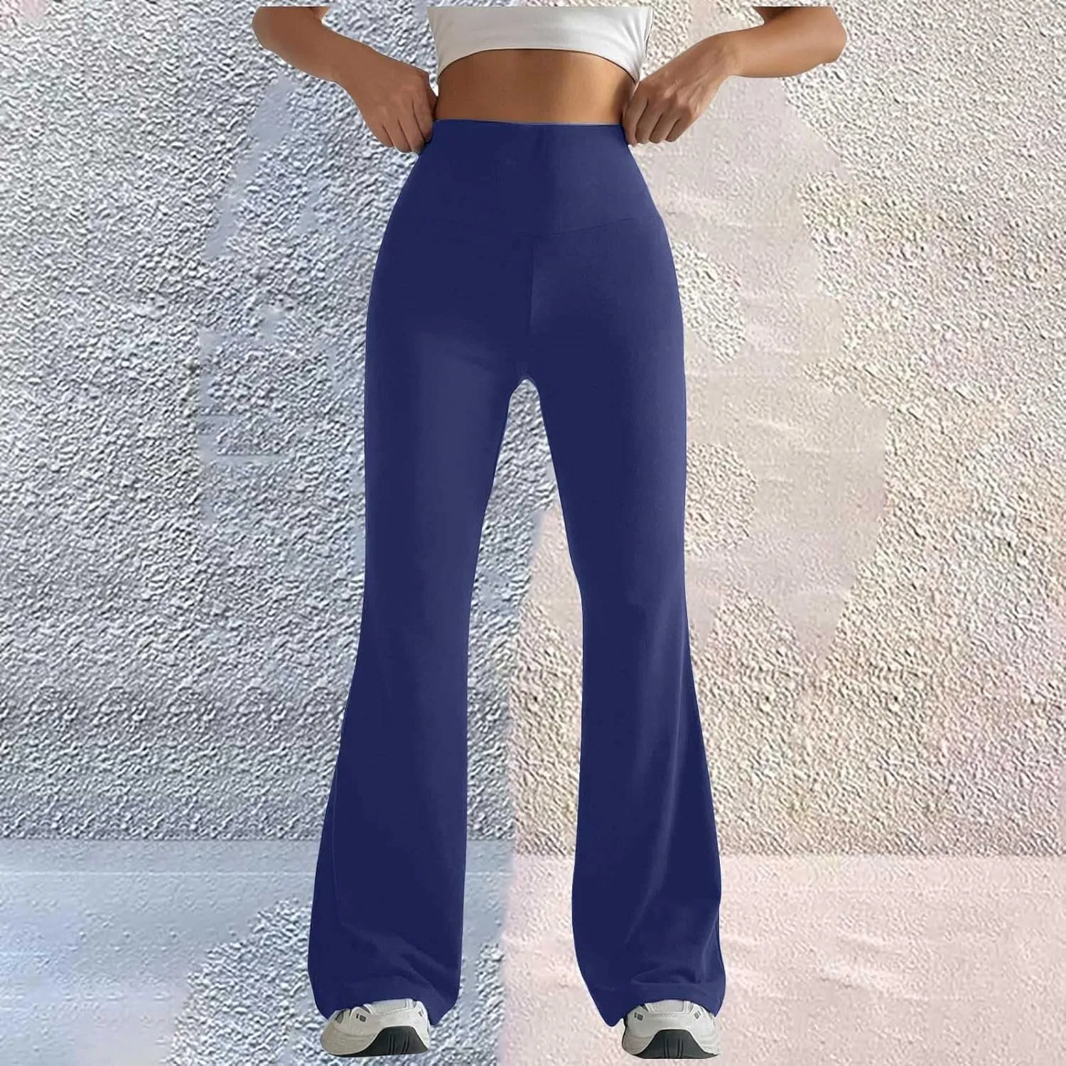 Womens Stretch High Waist Legging Trendy Outdoor Running Exercise Regular Yoga Pant Solid Color Casual Flared Trouser