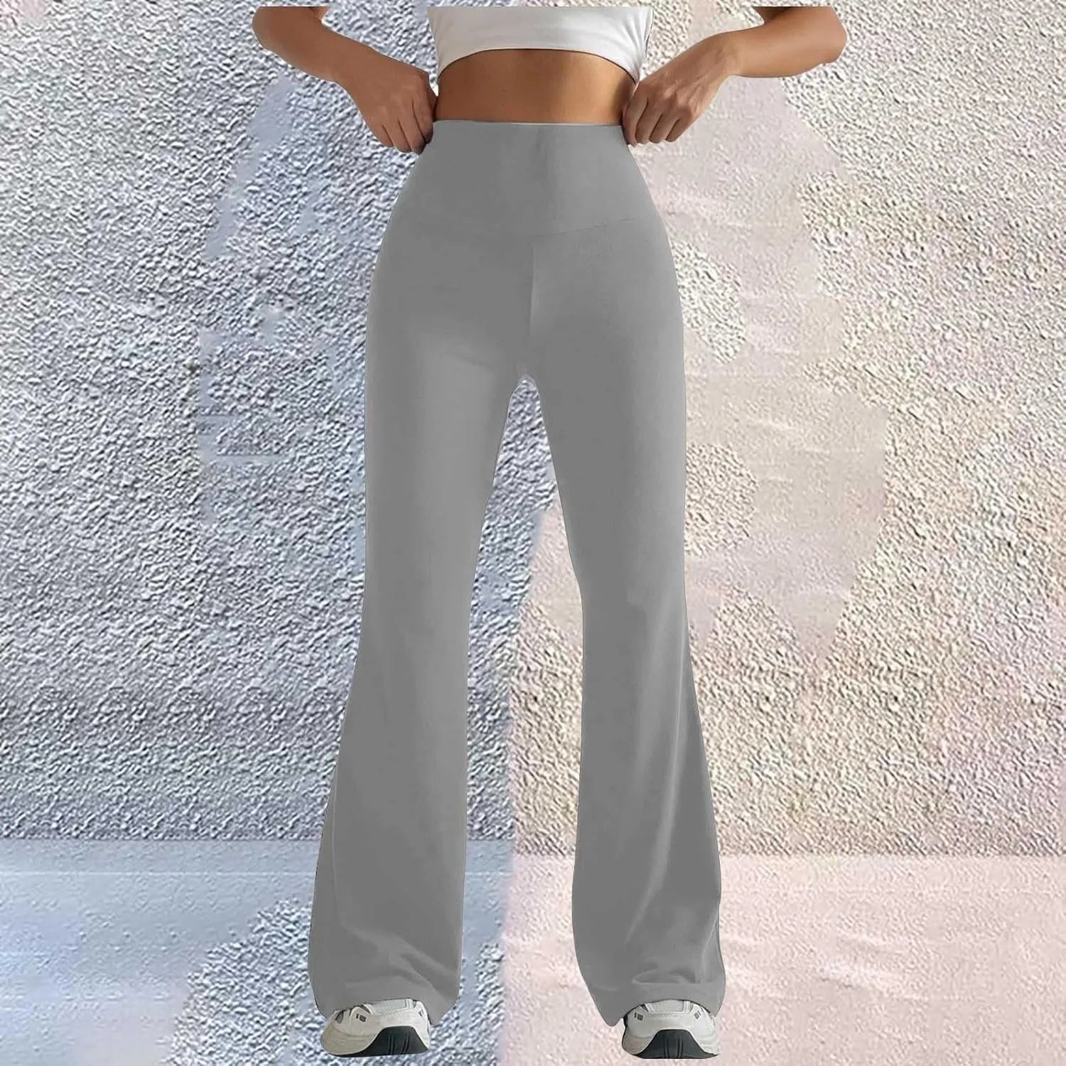 Womens Stretch High Waist Legging Trendy Outdoor Running Exercise Regular Yoga Pant Solid Color Casual Flared Trouser