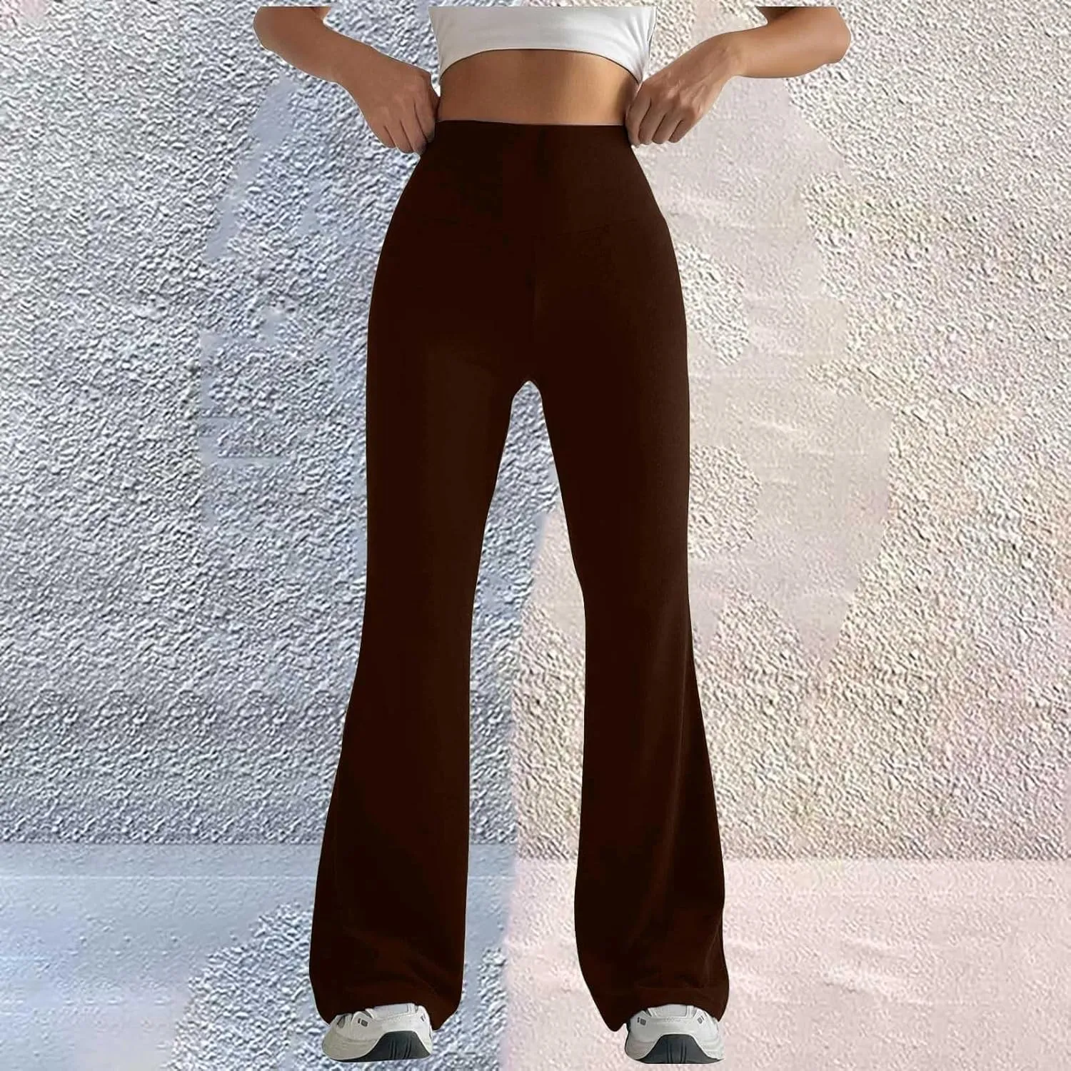 Womens Stretch High Waist Legging Trendy Outdoor Running Exercise Regular Yoga Pant Solid Color Casual Flared Trouser