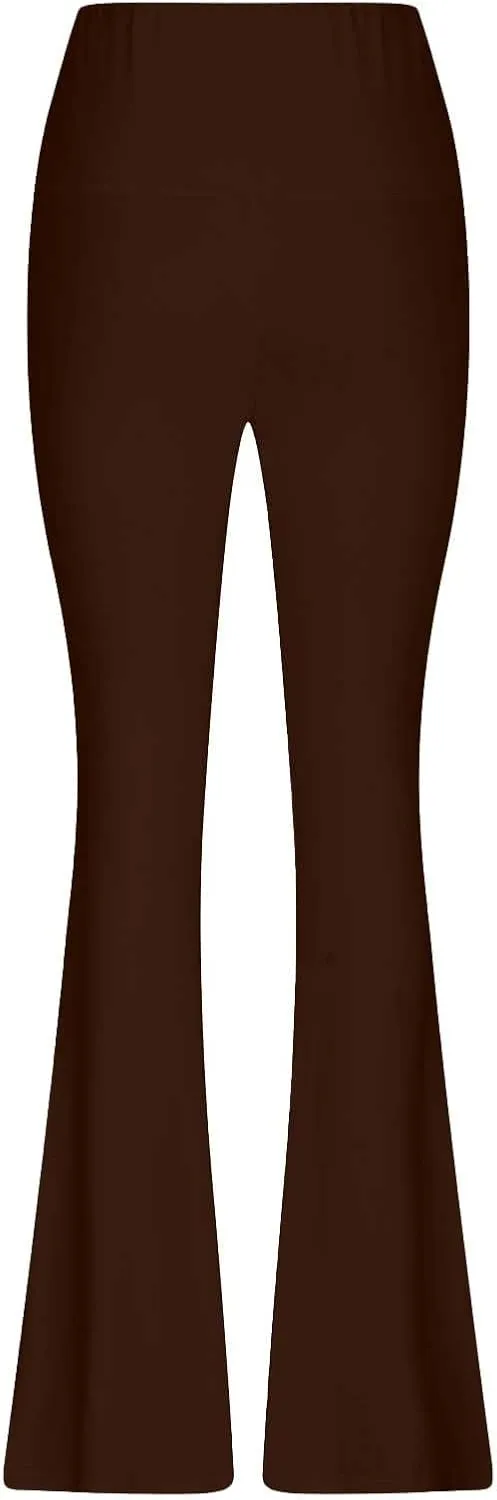 Womens Stretch High Waist Legging Trendy Outdoor Running Exercise Regular Yoga Pant Solid Color Casual Flared Trouser