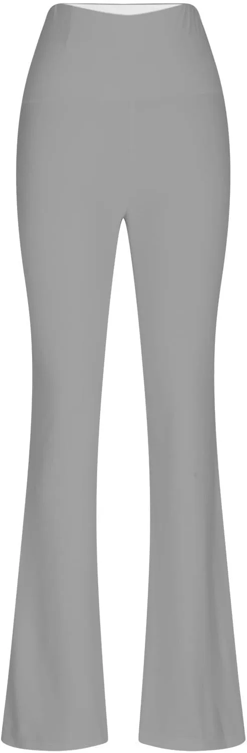 Womens Stretch High Waist Legging Trendy Outdoor Running Exercise Regular Yoga Pant Solid Color Casual Flared Trouser