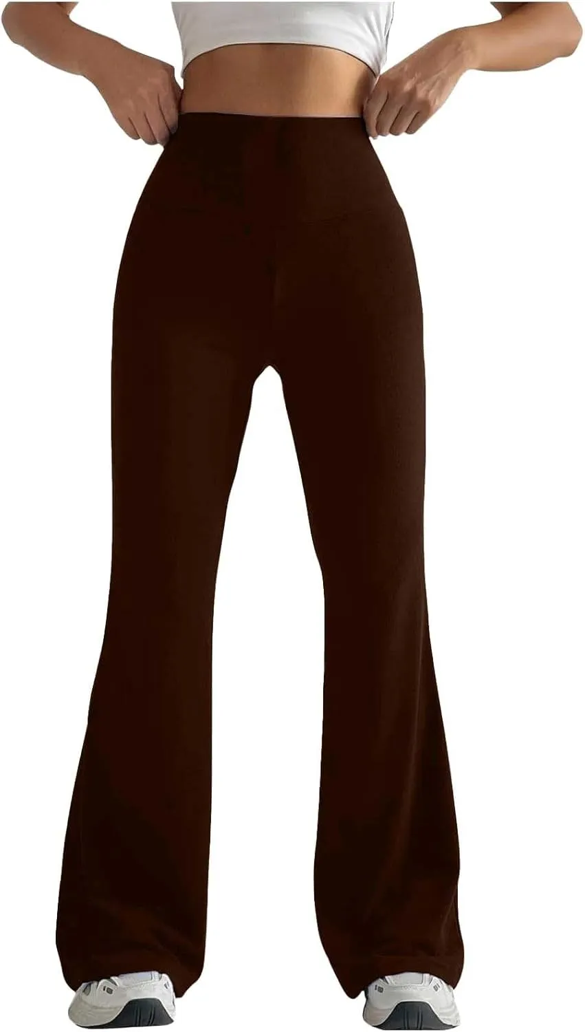 Womens Stretch High Waist Legging Trendy Outdoor Running Exercise Regular Yoga Pant Solid Color Casual Flared Trouser
