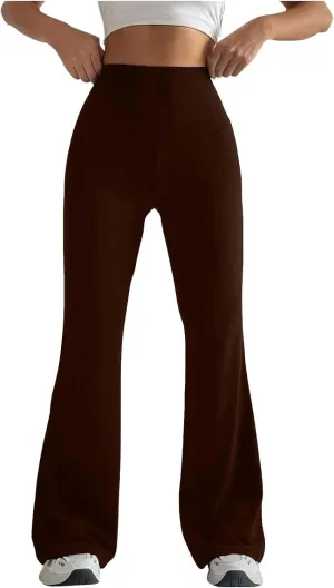 Womens Stretch High Waist Legging Trendy Outdoor Running Exercise Regular Yoga Pant Solid Color Casual Flared Trouser
