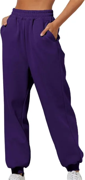 Womens Thin High Waisted Pants Trendy Pleated Waist Park Cycling Running Sweatpant Office Relax Cuffed Casual Trouser