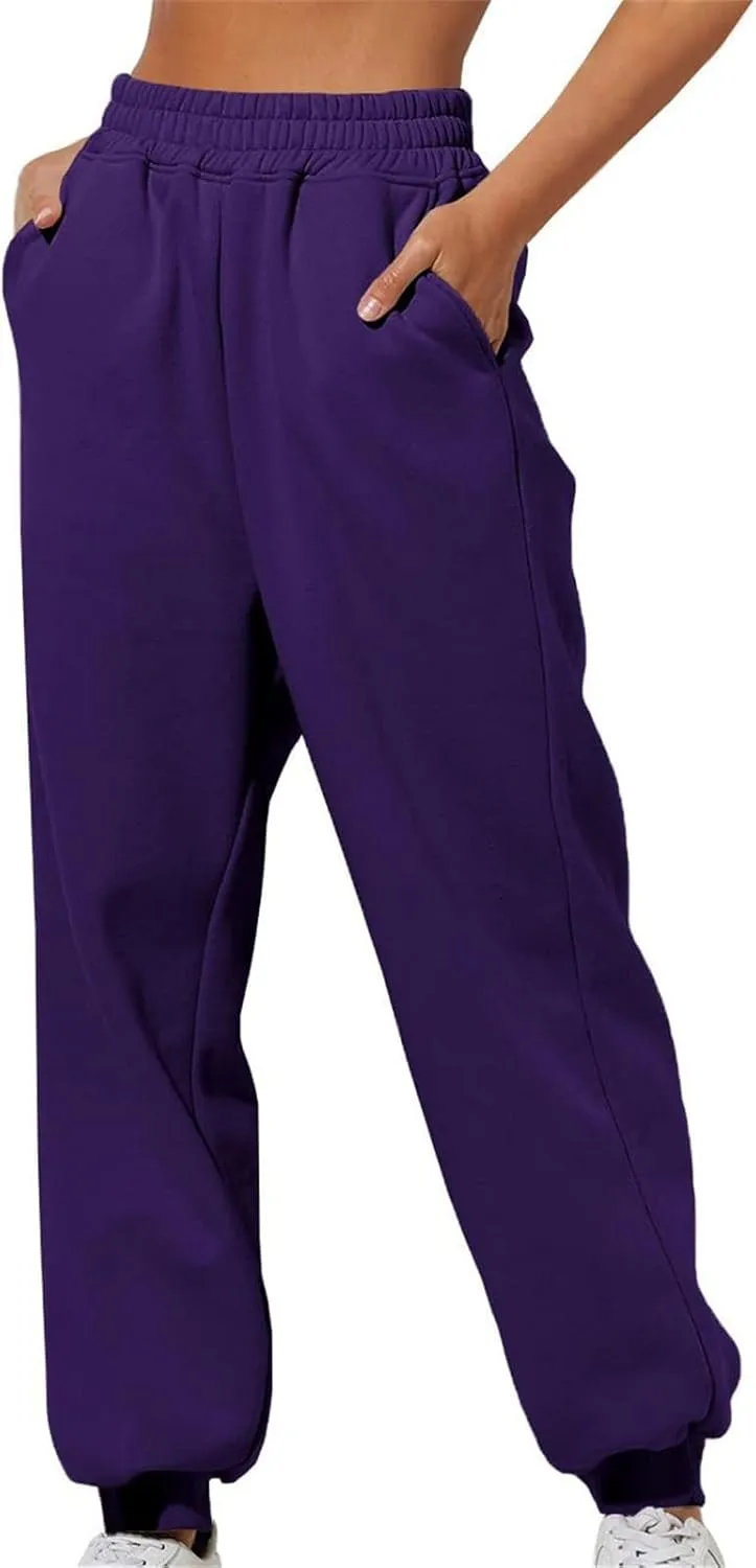 Womens Thin High Waisted Pants Trendy Pleated Waist Park Cycling Running Sweatpant Office Relax Cuffed Casual Trouser