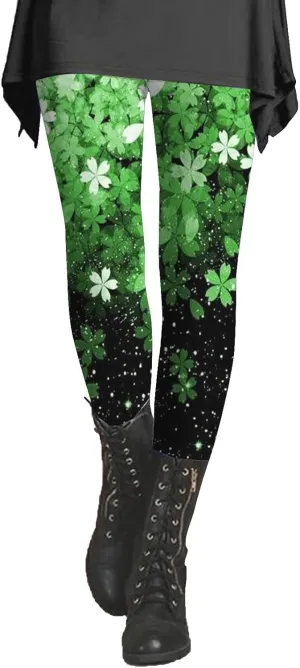 Womens Tummy Control Leggings Fashion Floral Printed Slim Gym Yoga Travel Pants Stretchy High Waisted Casual Trousers