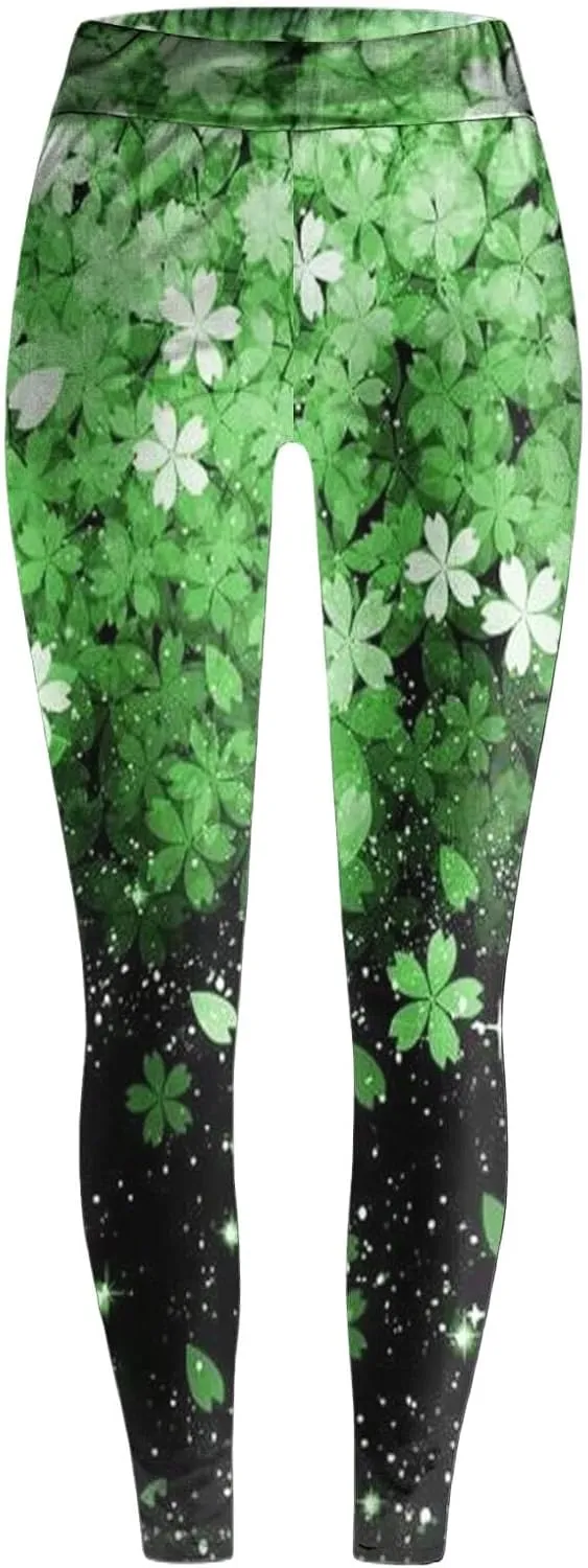 Womens Tummy Control Leggings Fashion Floral Printed Slim Gym Yoga Travel Pants Stretchy High Waisted Casual Trousers