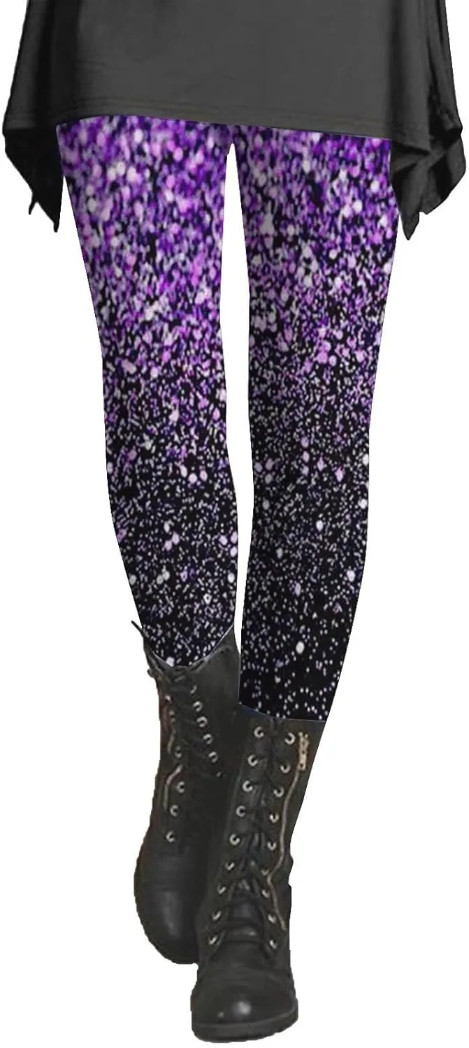 Womens Tummy Control Leggings Fashion Floral Printed Slim Gym Yoga Travel Pants Stretchy High Waisted Casual Trousers