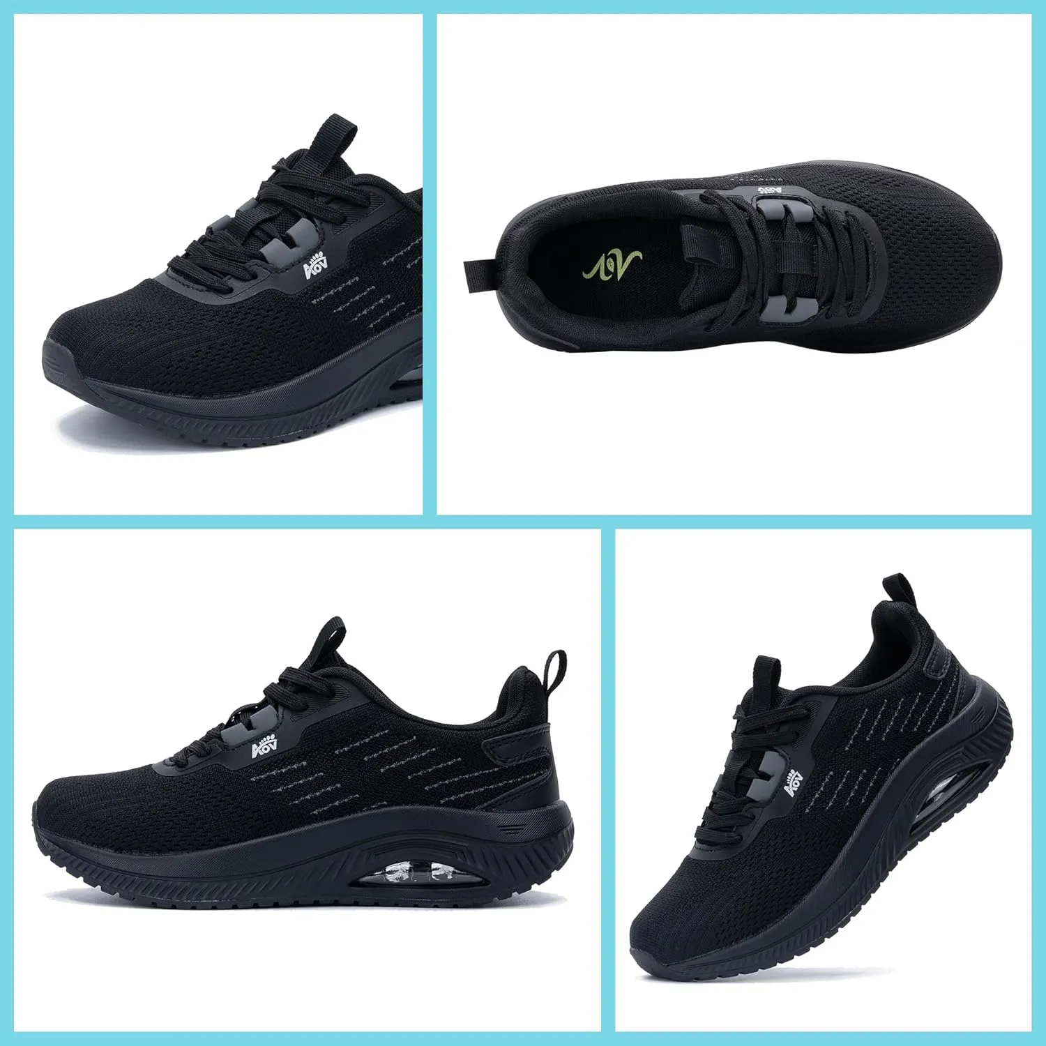 Women's Walking Shoes with Arch Support Orthotic Sneakers for Plantar Fasciitis Heel and Foot Pain Relief Tennis AllBlack Size 7