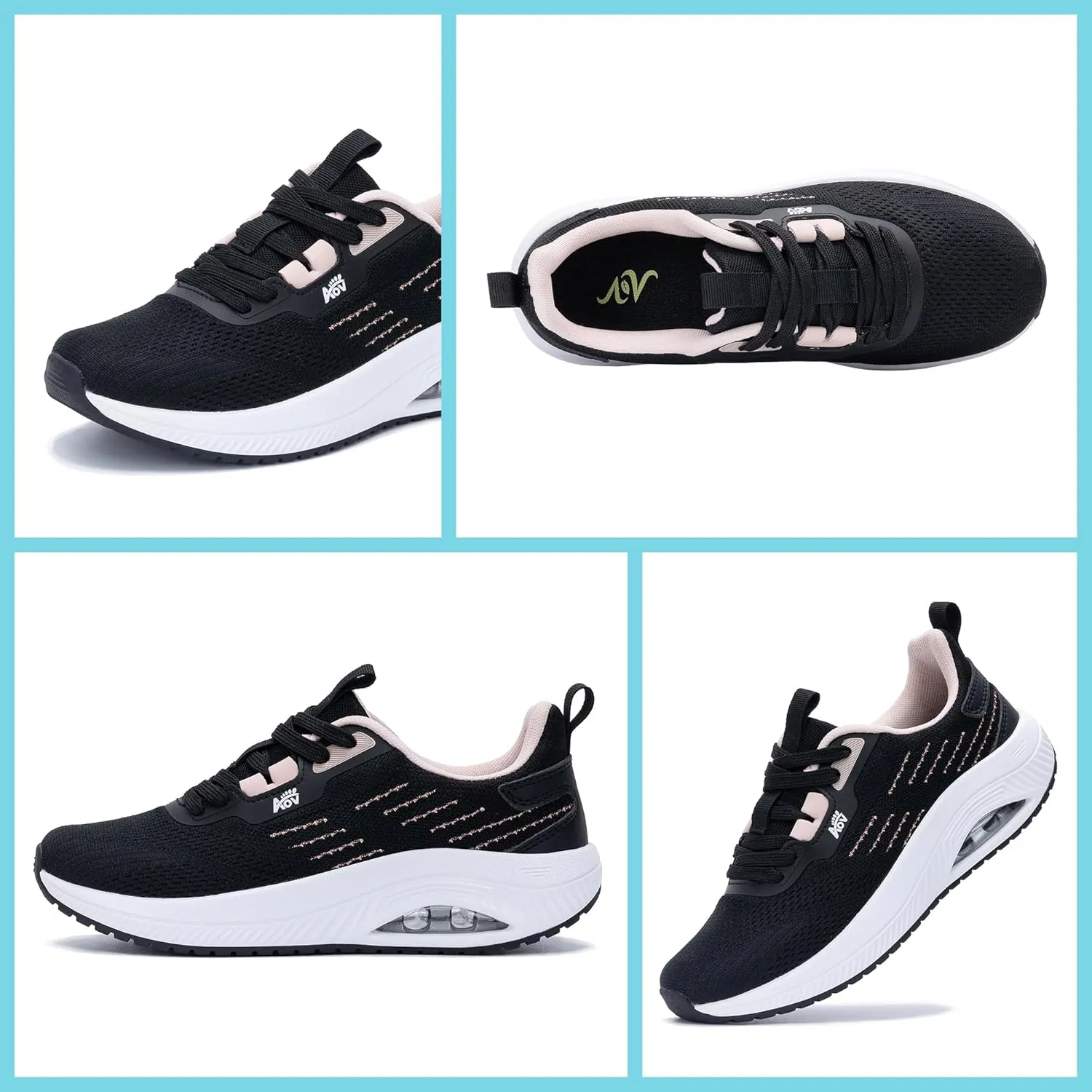 Women's Walking Shoes with Arch Support Orthotic Sneakers for Plantar Fasciitis Heel and Foot Pain Relief Tennis BlackPeach Size 6