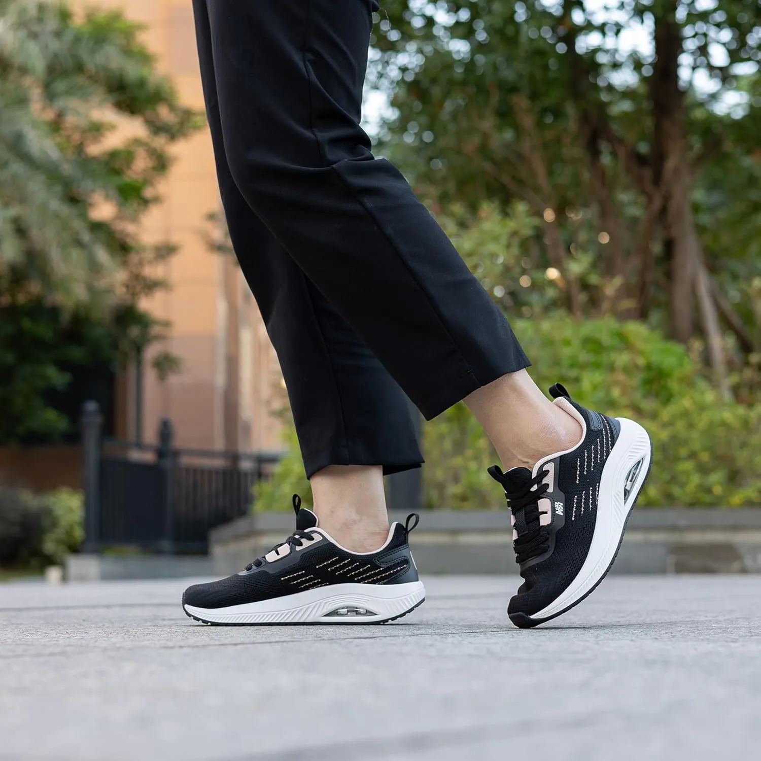Women's Walking Shoes with Arch Support Orthotic Sneakers for Plantar Fasciitis Heel and Foot Pain Relief Tennis BlackPeach Size 6