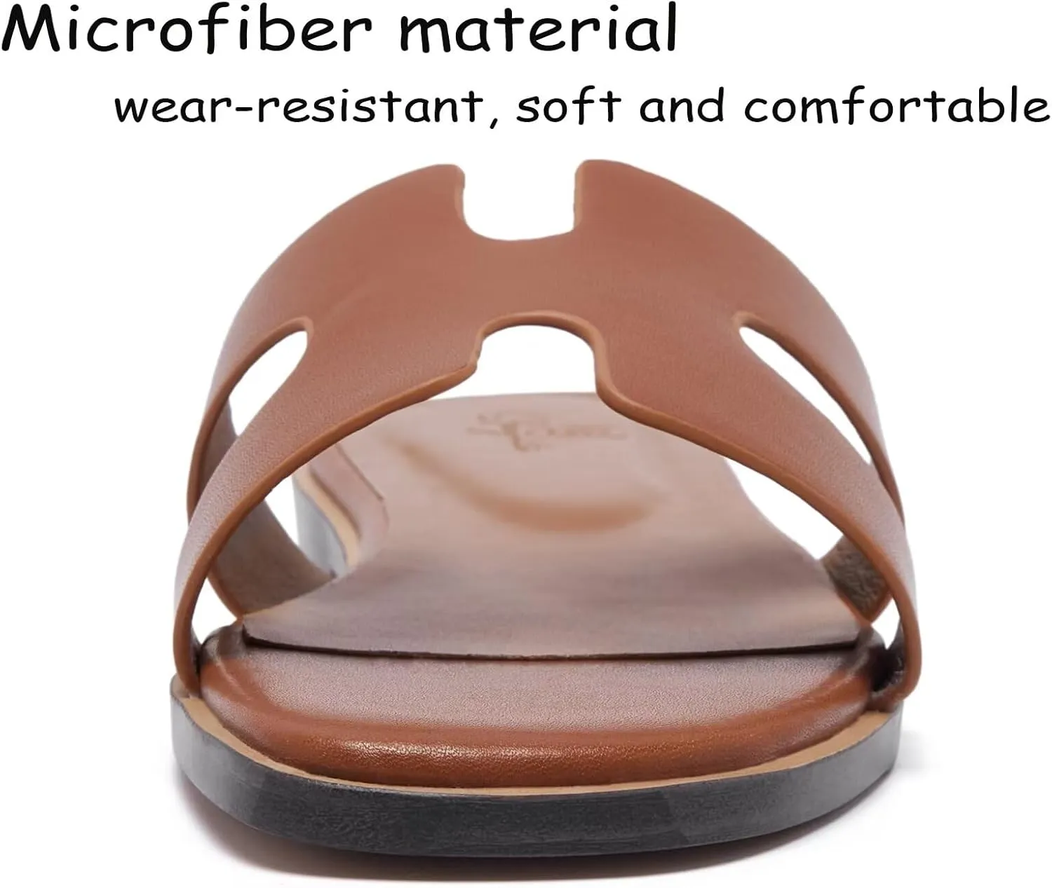 Women's Wide Width Leather Flat Sandals Slipper 2025 Summer Fashion Comfortable Memory Foam Slides for Women Footwear