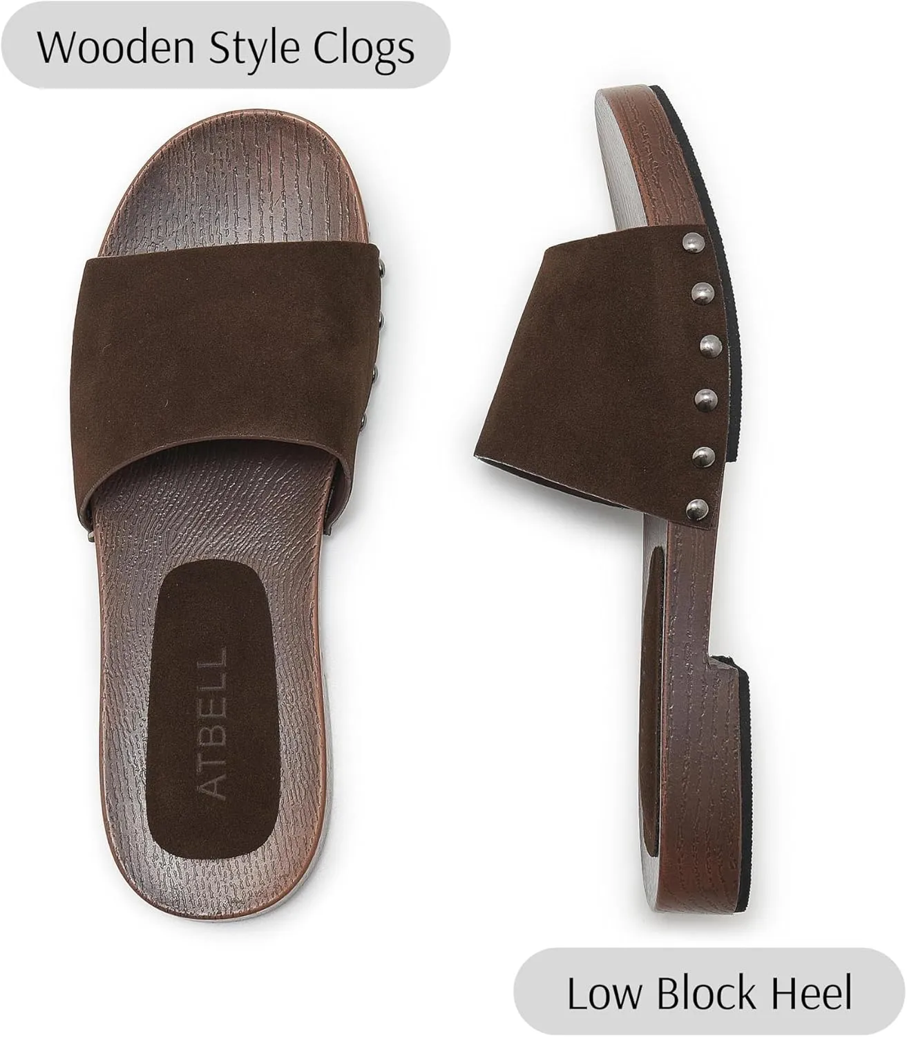 Womens's Wooden Style Block Heel Sandal Open Toe Platform Clogs Rivet Studed Slip On Summer Mules
