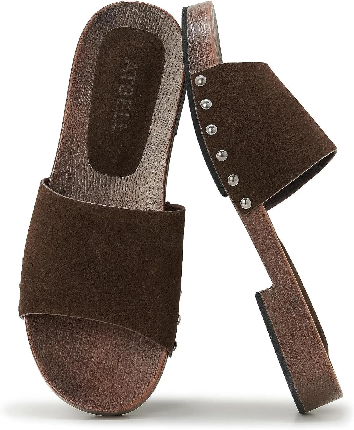 Womens's Wooden Style Block Heel Sandal Open Toe Platform Clogs Rivet Studed Slip On Summer Mules