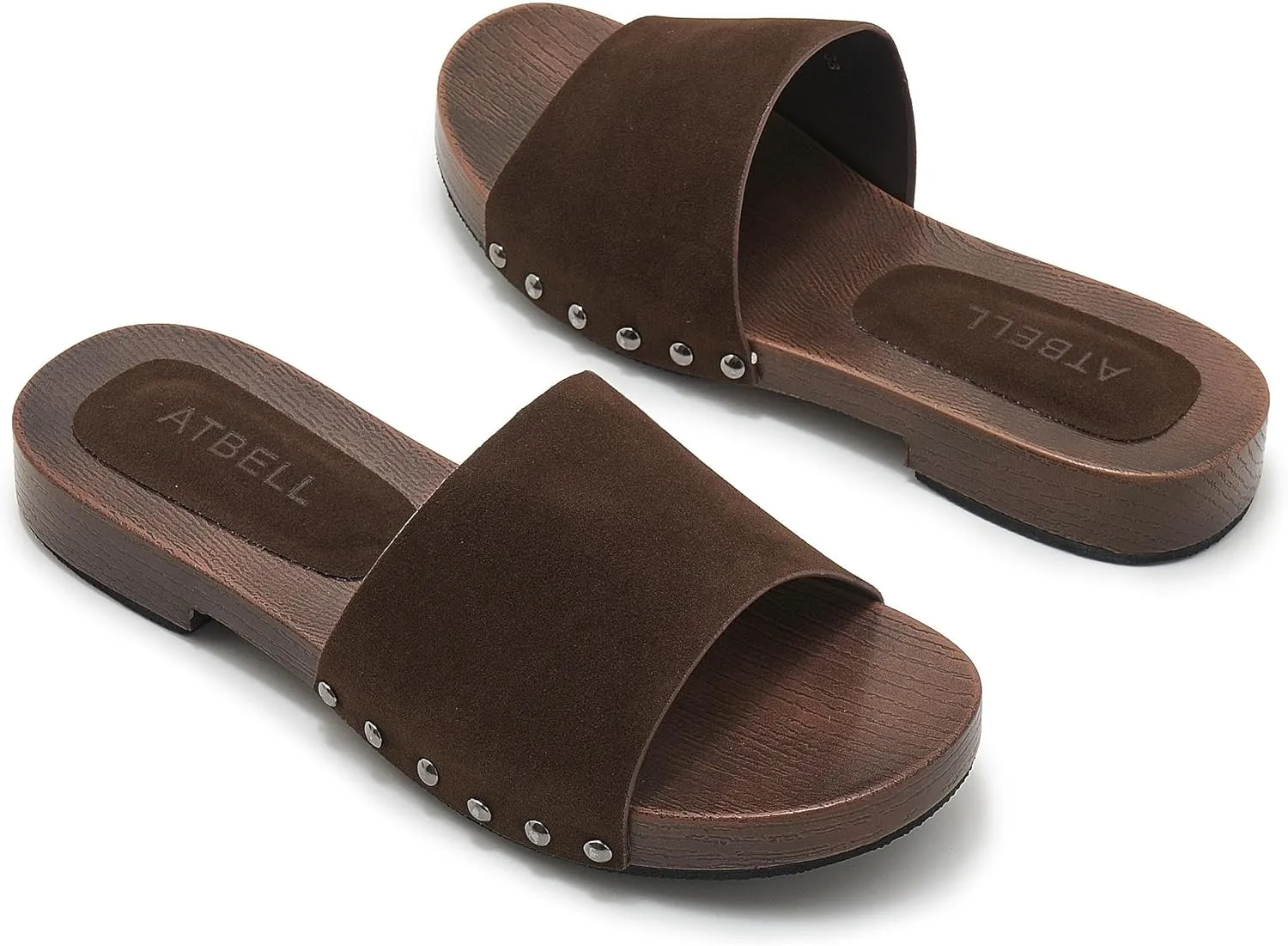 Womens's Wooden Style Block Heel Sandal Open Toe Platform Clogs Rivet Studed Slip On Summer Mules