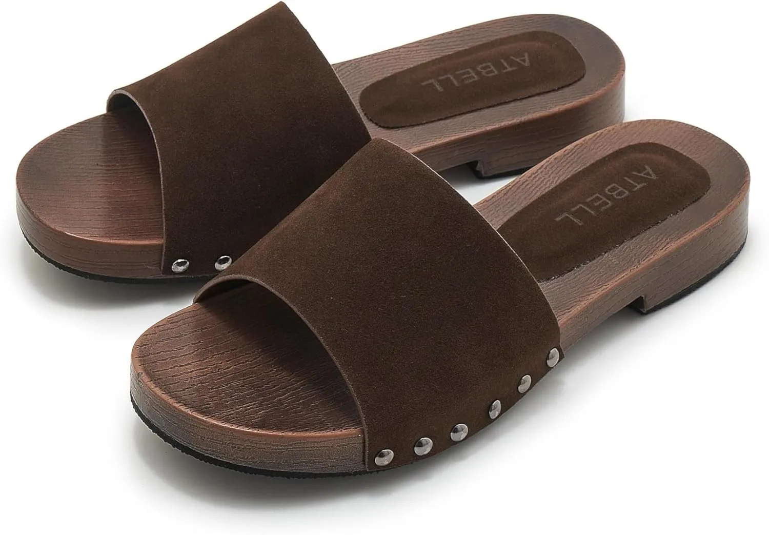 Womens's Wooden Style Block Heel Sandal Open Toe Platform Clogs Rivet Studed Slip On Summer Mules