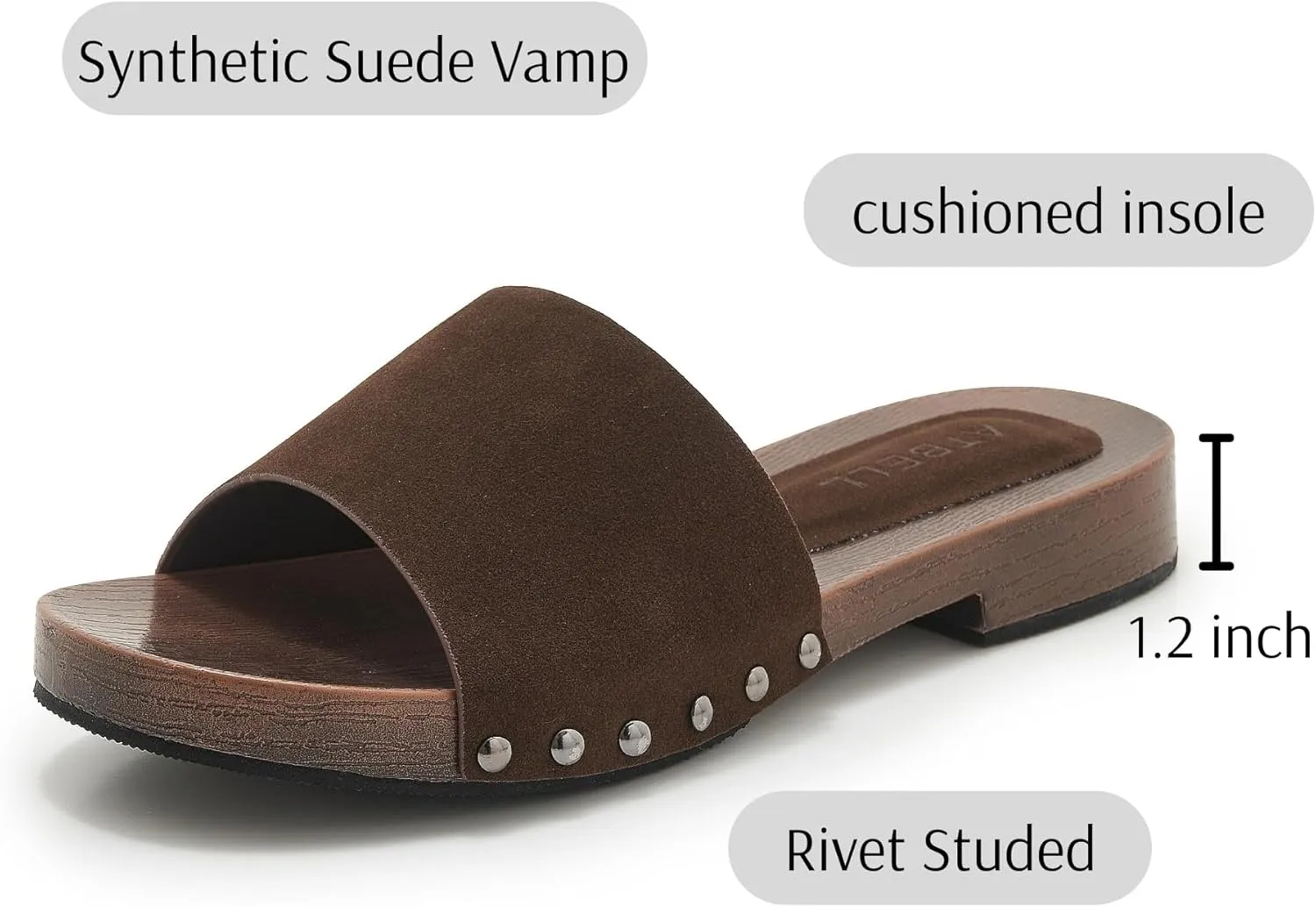 Womens's Wooden Style Block Heel Sandal Open Toe Platform Clogs Rivet Studed Slip On Summer Mules