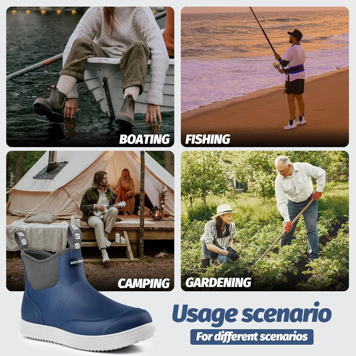 WOVENPAK Deck Boots for Men, Rain Boots Men, Waterproof Fishing Boots, Mens Deck Boots, Anti-slip Rubber Work Ankle Rain Boots Shoes for Outdoor Fishing, Boating, Size 6-13