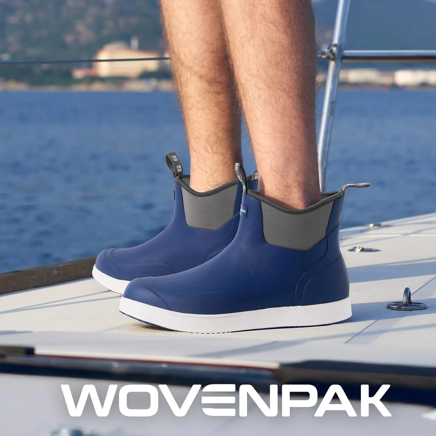 WOVENPAK Deck Boots for Men, Rain Boots Men, Waterproof Fishing Boots, Mens Deck Boots, Anti-slip Rubber Work Ankle Rain Boots Shoes for Outdoor Fishing, Boating, Size 6-13