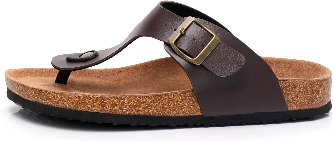WTW Men's Cork Footbed Sandals Slip on Beach Slide Sandals Shoes with Adjustable Metal Buckle Strap for Men