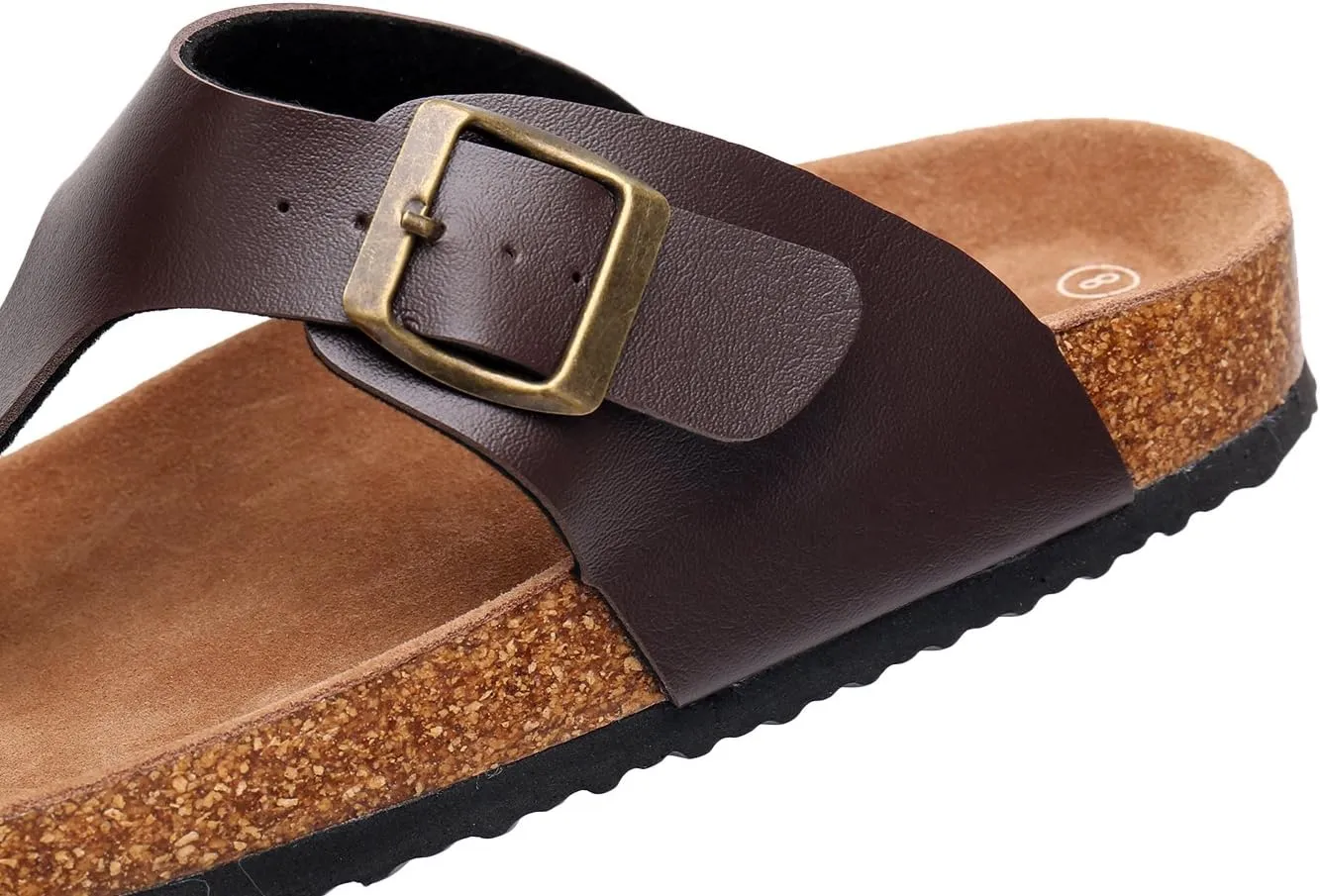 WTW Men's Cork Footbed Sandals Slip on Beach Slide Sandals Shoes with Adjustable Metal Buckle Strap for Men