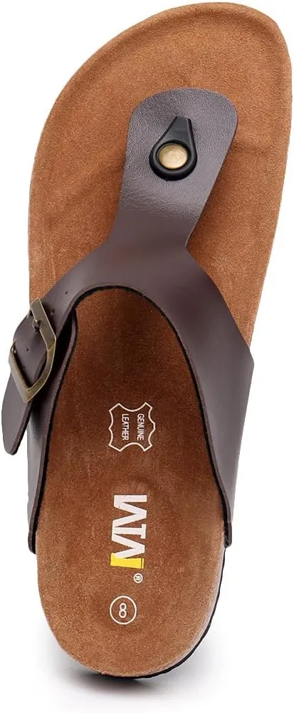 WTW Men's Cork Footbed Sandals Slip on Beach Slide Sandals Shoes with Adjustable Metal Buckle Strap for Men