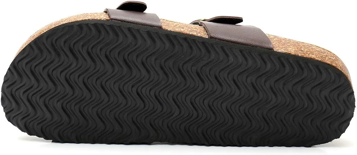 WTW Men's Cork Footbed Sandals Slip on Beach Slide Slipper Shoes with Adjustable Metal Buckle Strap for Men Causal Style