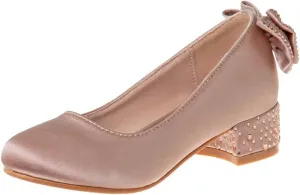 XYD Women Girls Cute Round Toe Dress Loafers Shoes Back Bowknot Crystal Block Low Heels Slip On Pumps