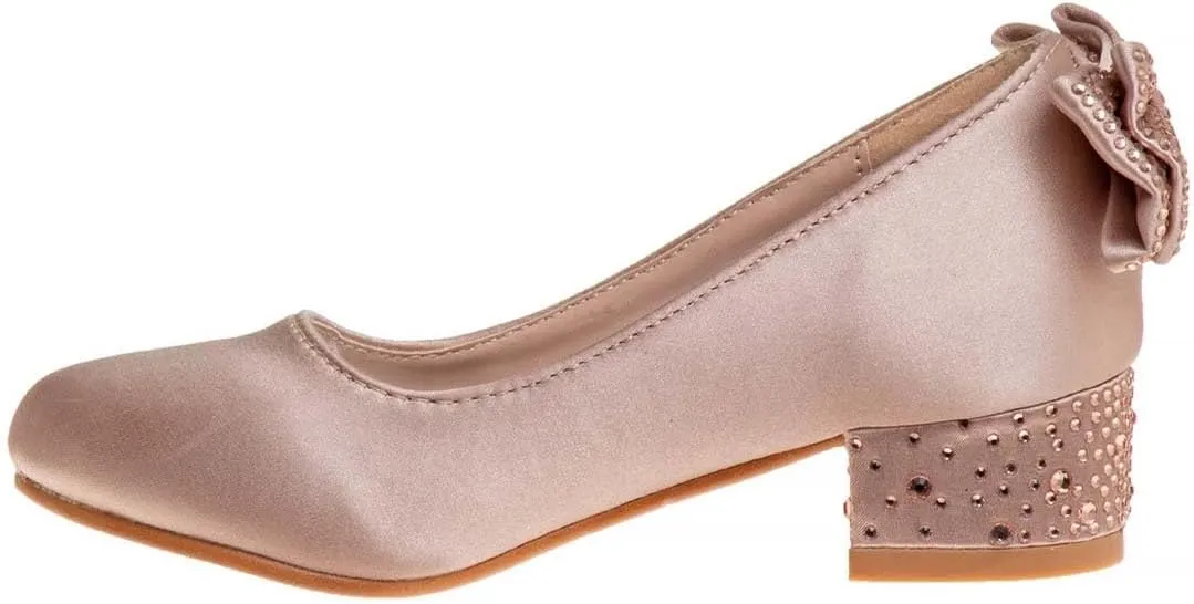 XYD Women Girls Cute Round Toe Dress Loafers Shoes Back Bowknot Crystal Block Low Heels Slip On Pumps