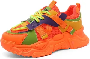 Y2K Mesh PU Leather Colorful Fashion Chunky Sneakers Lightweight Lace Up Platform Walking Shoes for Women Casual Streetwear Daily Outfits Sporty Y2K Style Comfort