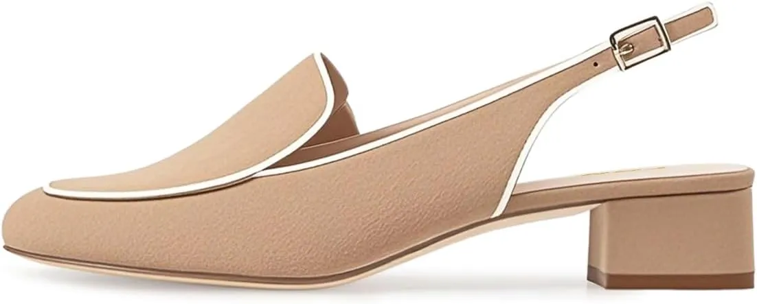 YDN Women Closed Square Toe Block Low Heels Slingback Formal Loafer Dressy Shoes Office Lady Pump Size 4-15 US