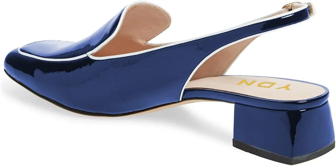 YDN Women Closed Square Toe Block Low Heels Slingback Formal Loafer Dressy Shoes Office Lady Pump Size 4-15 US