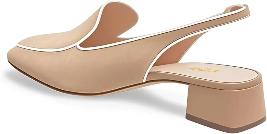 YDN Women Closed Square Toe Block Low Heels Slingback Formal Loafer Dressy Shoes Office Lady Pump Size 4-15 US