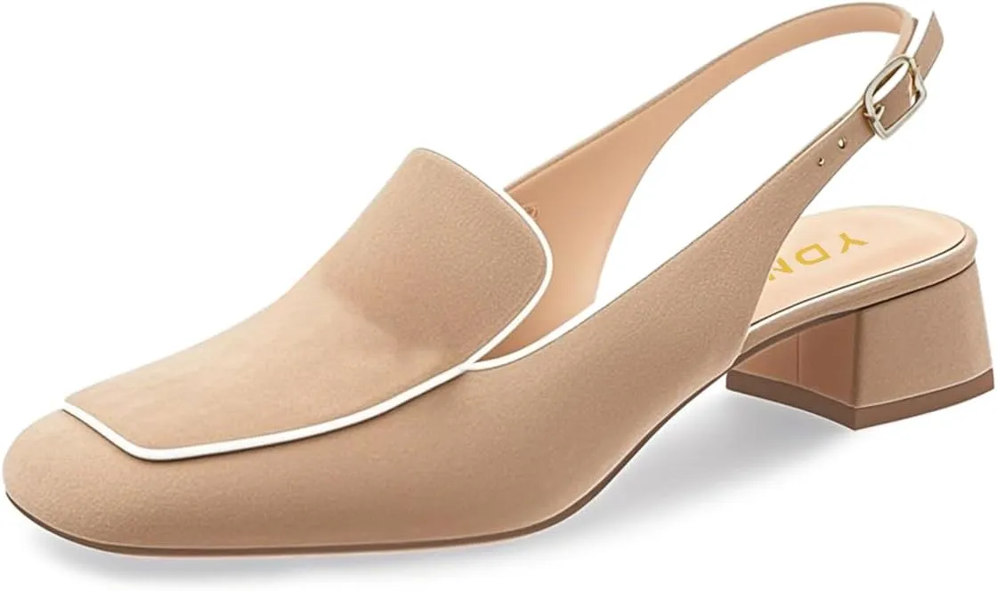 YDN Women Closed Square Toe Block Low Heels Slingback Formal Loafer Dressy Shoes Office Lady Pump Size 4-15 US