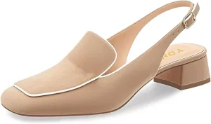 YDN Women Closed Square Toe Block Low Heels Slingback Formal Loafer Dressy Shoes Office Lady Pump Size 4-15 US